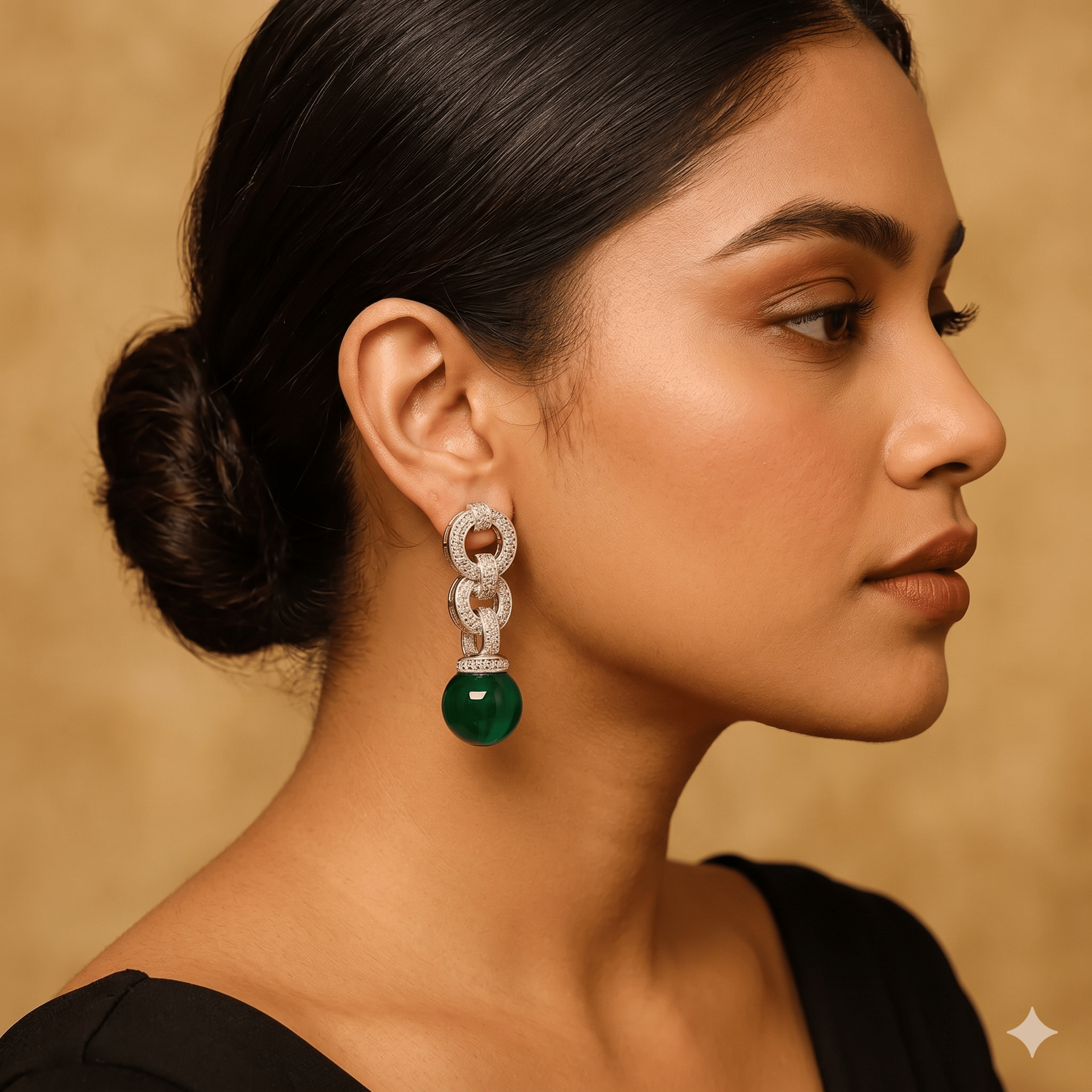 Silver Zaekan Earrings With Panna Stone - Image 3